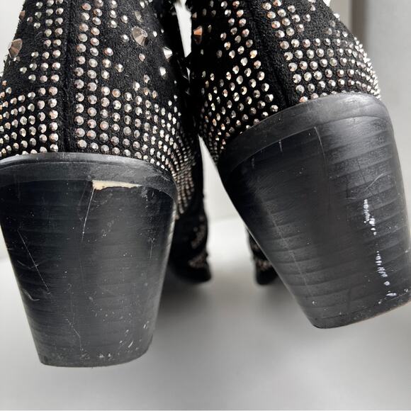 ISNOM Black Studded Rhinestone western Ankle Boots size 7 - Picture 9 of 13